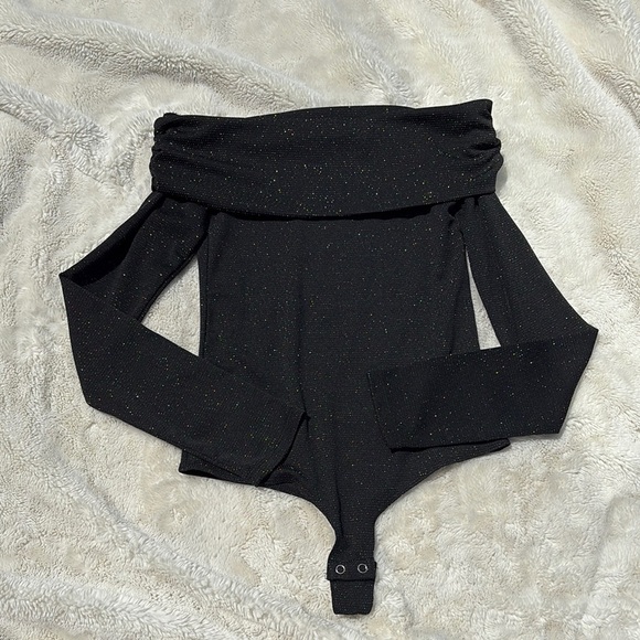 Ardene Black Glitter Off-Shoulder Bodysuit Size XS| Glam Night Out Sparkle Fit - Picture 1 of 7